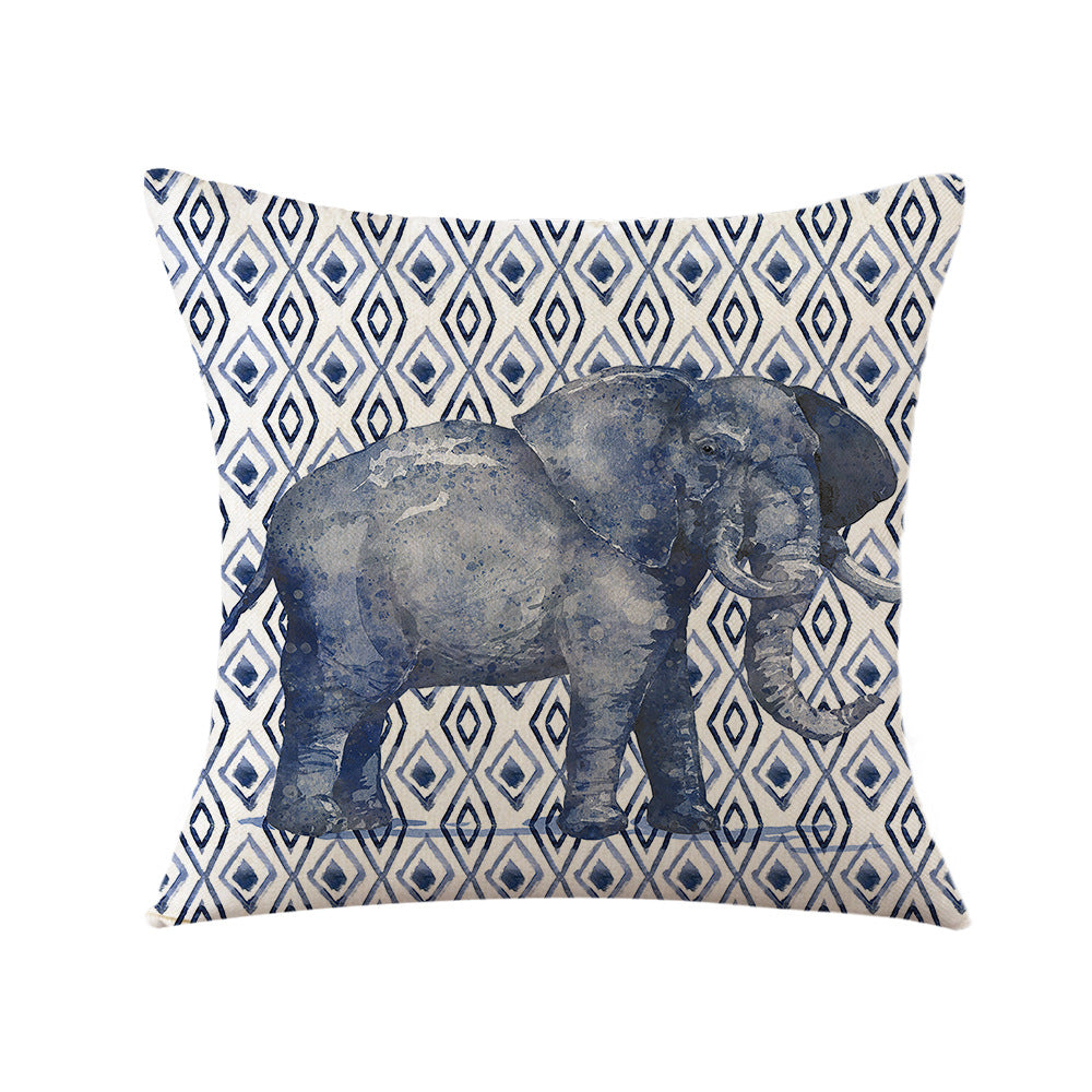 4-Piece Safari - Inspired Animal Pillow & Pillowcase Set: Blue - Toned Wildlife Designs with Geometric Patterns for a Stylish Home