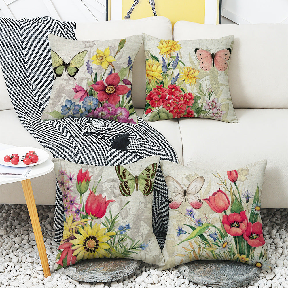 4-Piece Butterfly & Floral Pillow & Pillowcase Set: Watercolor Garden Designs for a Serene, Nature-Inspired Home