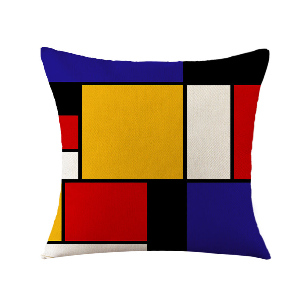 4-Piece Mondrian - Style Geometric Pillow & Pillowcase Set: Primary Color Block Designs for a Modern, Artistic Home Vibe