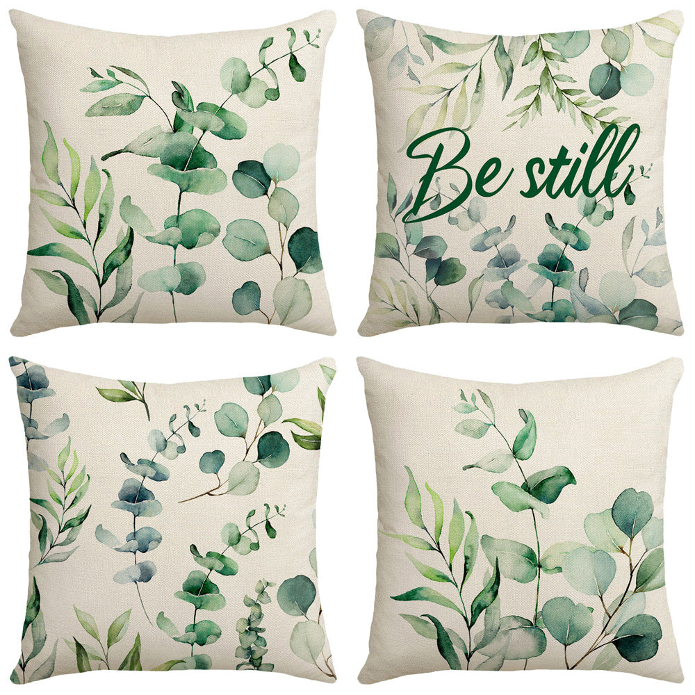 4-Piece Eucalyptus Leaf & Botanical Pillow & Pillowcase Set: Watercolor Greenery for a Serene, Nature-Inspired Home