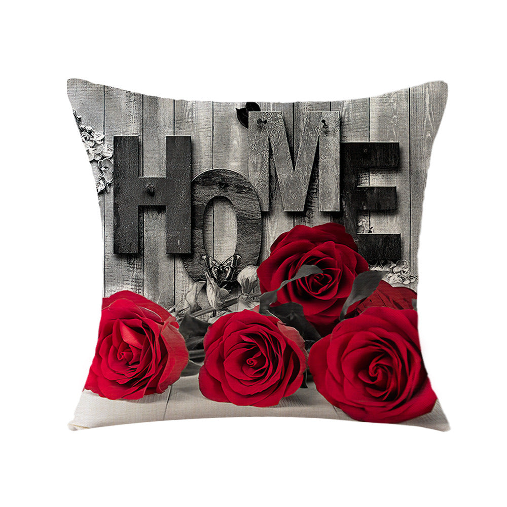 4-Piece Red Rose Pillow & Pillowcase Set