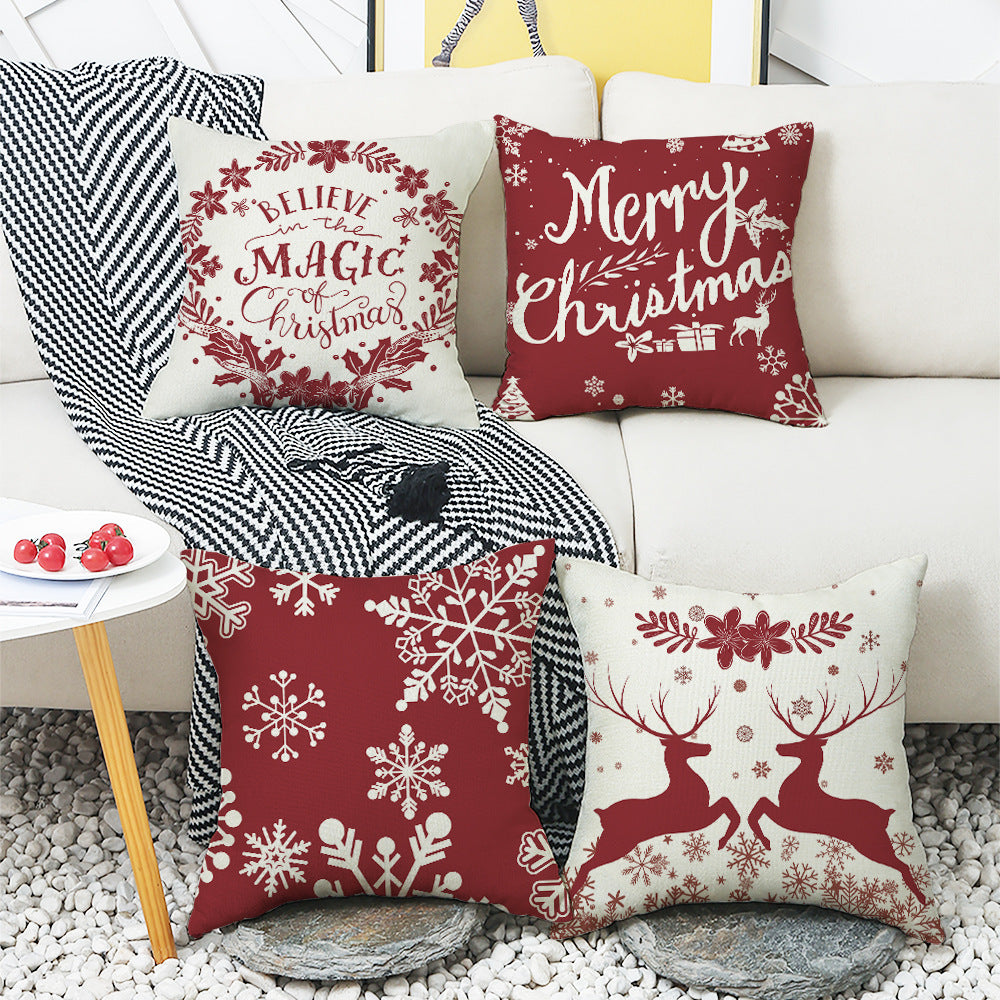 4-Piece Red & Cream Botanical Pillow & Pillowcase Set