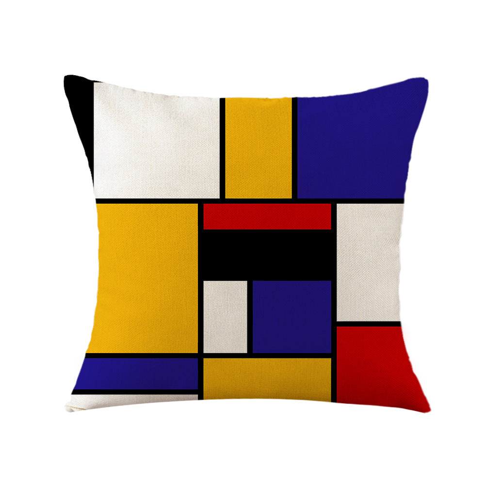 4-Piece Mondrian - Style Geometric Pillow & Pillowcase Set: Primary Color Block Designs for a Modern, Artistic Home Vibe