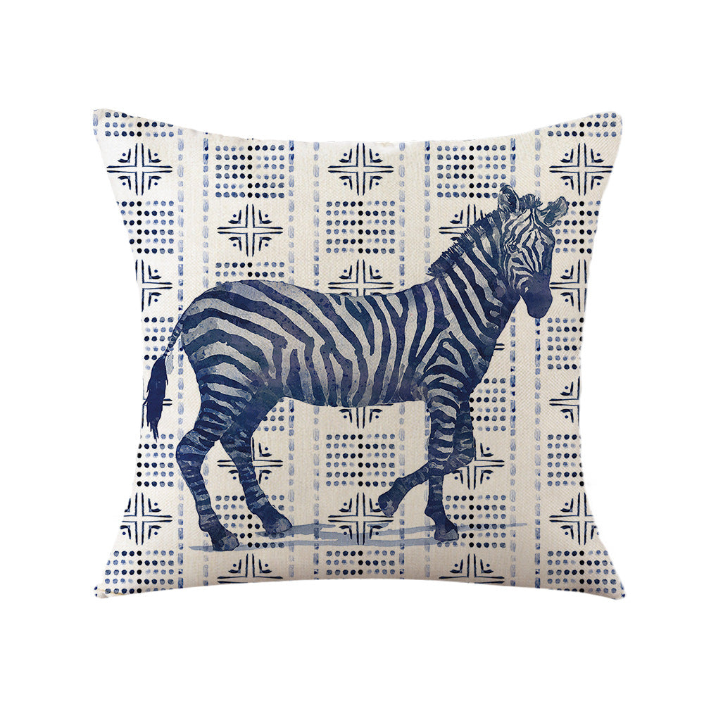 4-Piece Safari - Inspired Animal Pillow & Pillowcase Set: Blue - Toned Wildlife Designs with Geometric Patterns for a Stylish Home