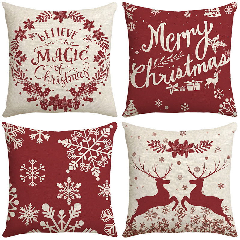 4-Piece Red & Cream Botanical Pillow & Pillowcase Set
