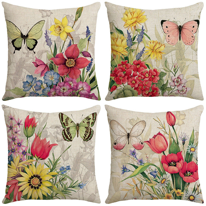 4-Piece Butterfly & Floral Pillow & Pillowcase Set: Watercolor Garden Designs for a Serene, Nature-Inspired Home
