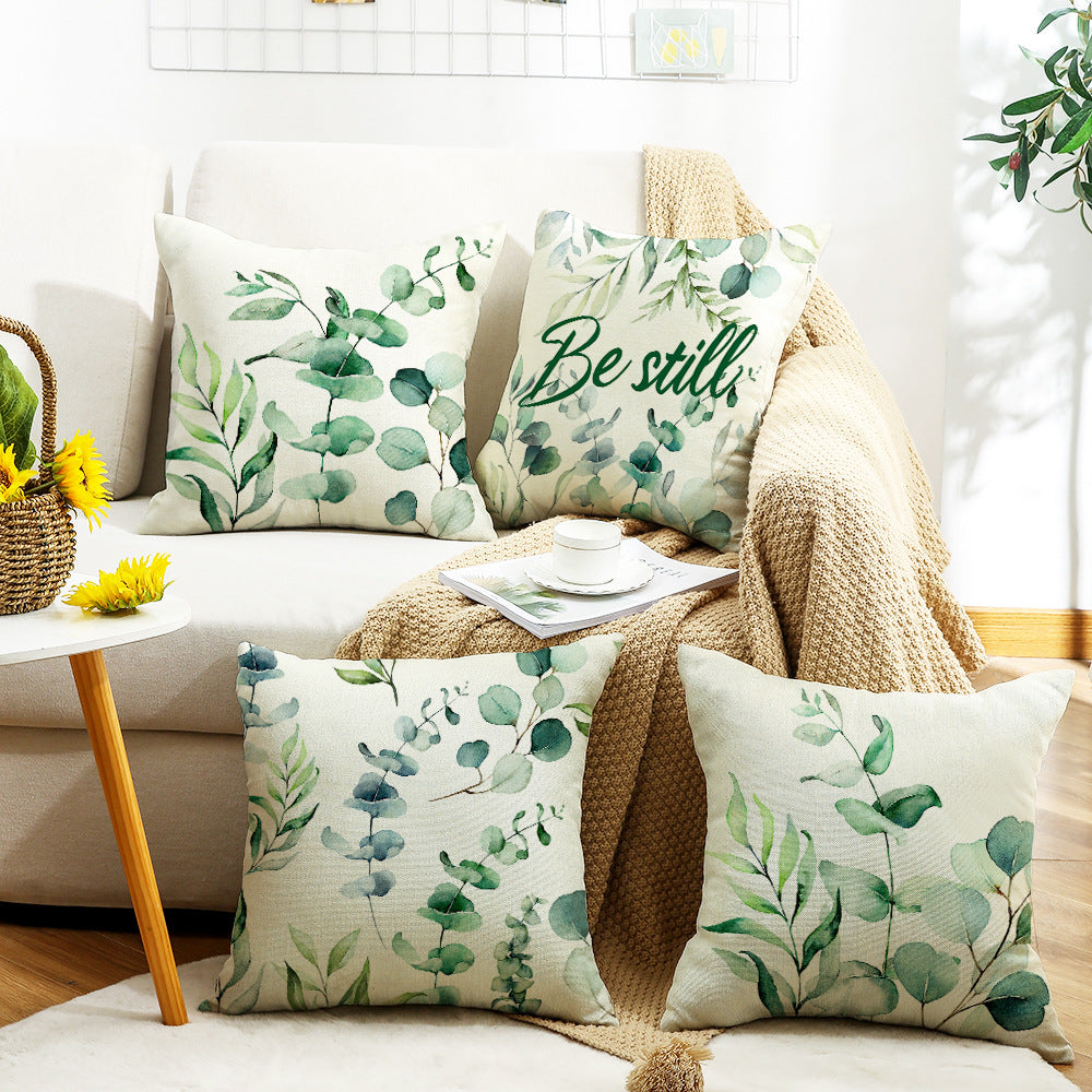4-Piece Eucalyptus Leaf & Botanical Pillow & Pillowcase Set: Watercolor Greenery for a Serene, Nature-Inspired Home