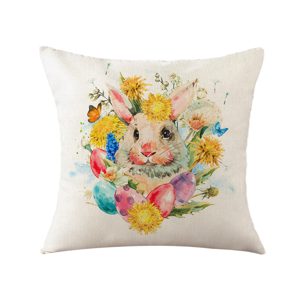 4-Piece Spring Watercolor Pillow & Pillowcase Set: Birdhouses, Bunnies, and Floral Jars for a Whimsical, Nature-Loving Home