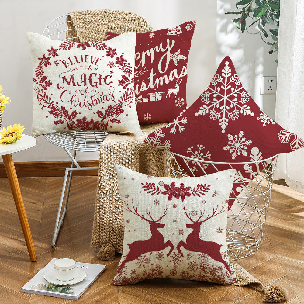 4-Piece Red & Cream Botanical Pillow & Pillowcase Set