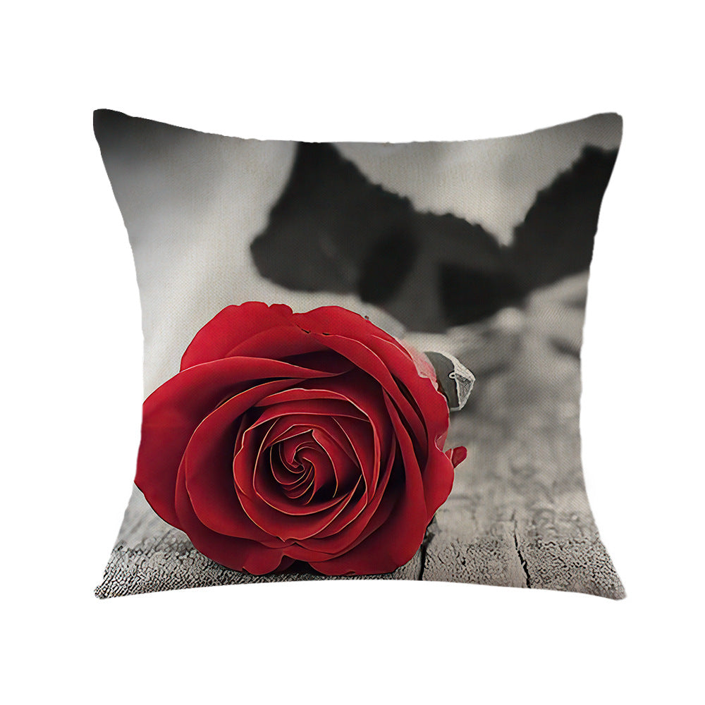 4-Piece Red Rose Pillow & Pillowcase Set