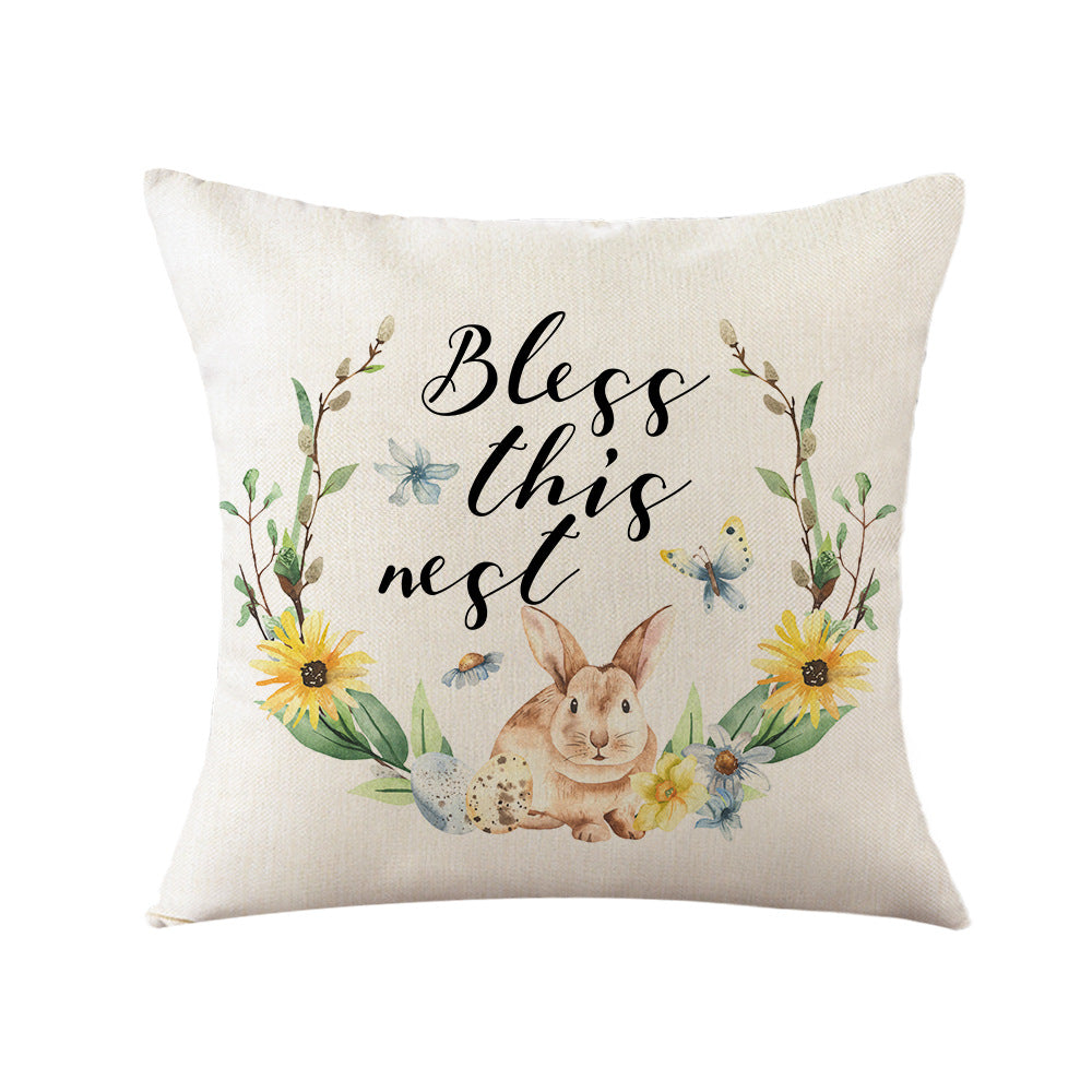 4-Piece Whimsical Spring Nest & Bunny Pillow & Pillowcase Set: Watercolor Nature Designs for a Serene, Homey Ambiance