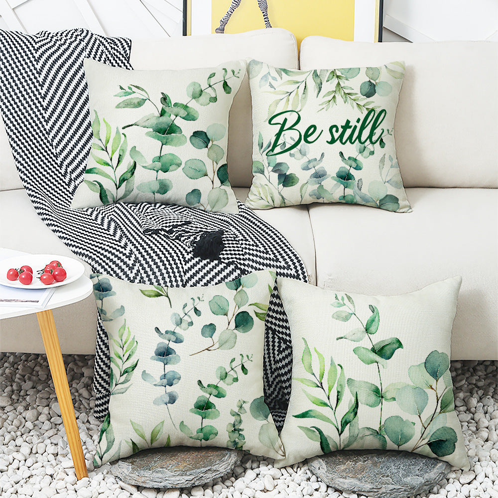 4-Piece Eucalyptus Leaf & Botanical Pillow & Pillowcase Set: Watercolor Greenery for a Serene, Nature-Inspired Home