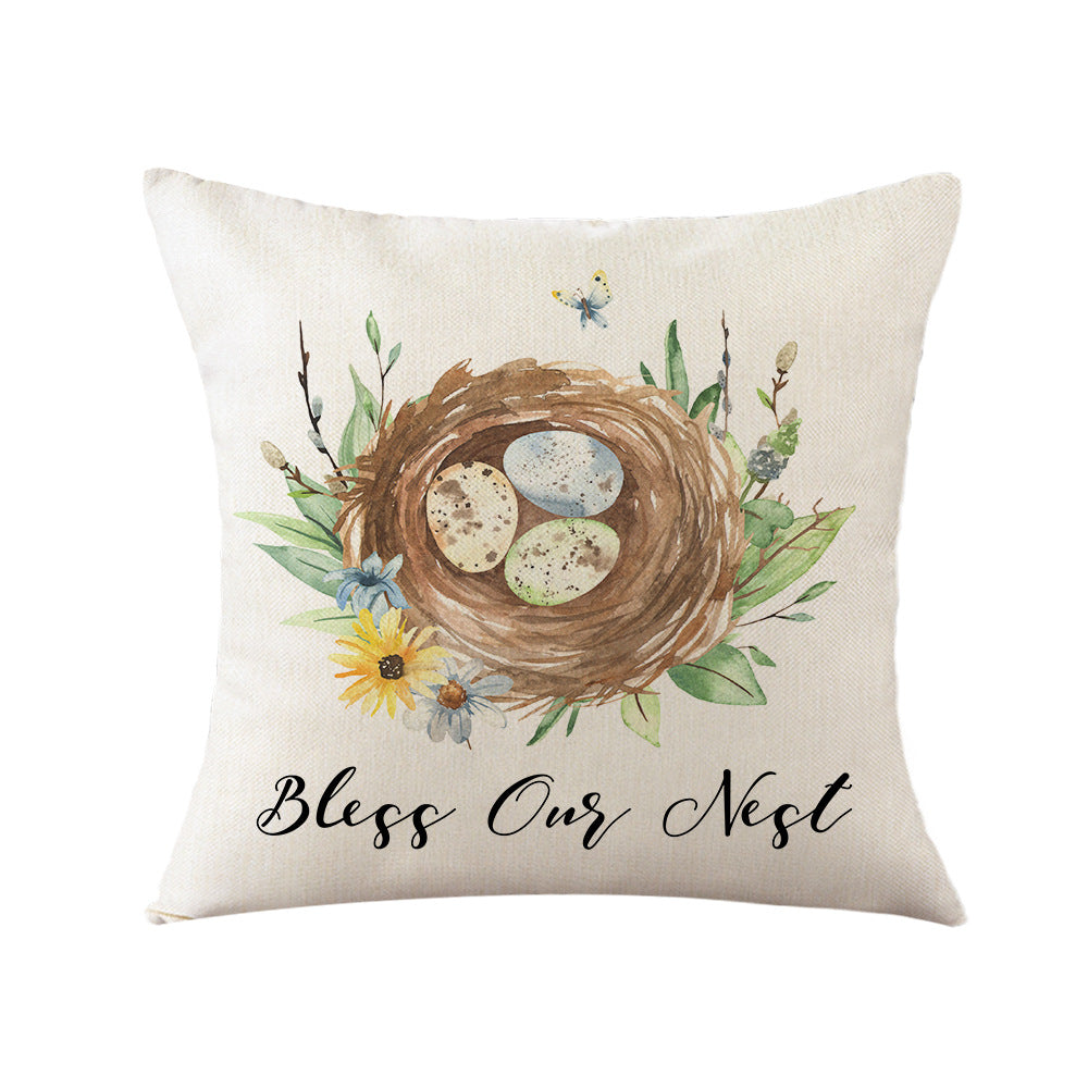 4-Piece Whimsical Spring Nest & Bunny Pillow & Pillowcase Set: Watercolor Nature Designs for a Serene, Homey Ambiance