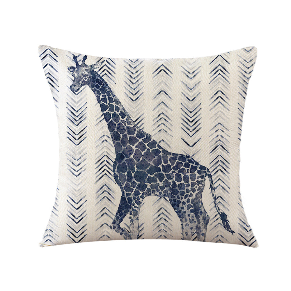 4-Piece Safari - Inspired Animal Pillow & Pillowcase Set: Blue - Toned Wildlife Designs with Geometric Patterns for a Stylish Home