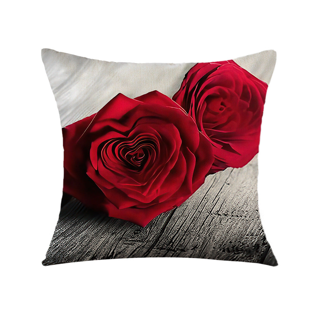 4-Piece Red Rose Pillow & Pillowcase Set