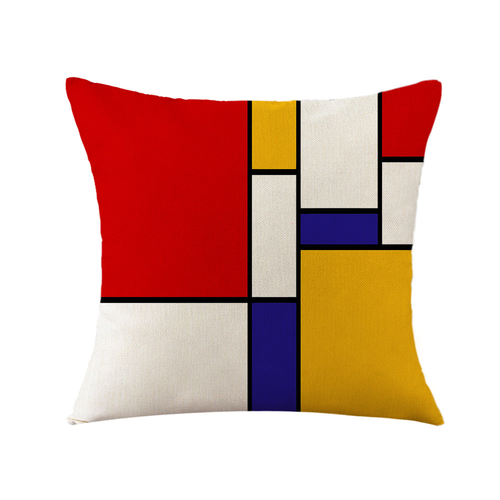 4-Piece Mondrian - Style Geometric Pillow & Pillowcase Set: Primary Color Block Designs for a Modern, Artistic Home Vibe