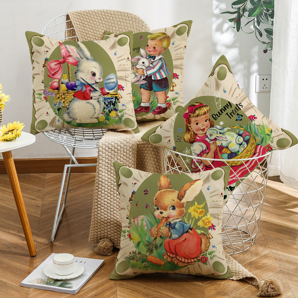 4 - Piece Retro Bunny & Kids Pillow & Pillowcase Set