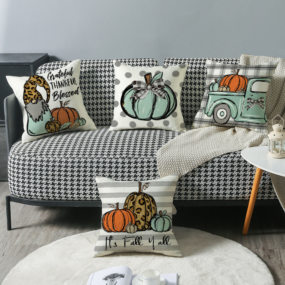4-Piece Autumn Harvest - Themed Pillow & Pillowcase Set: Whimsical Gnome, Pumpkin, and Truck Designs for a Cozy, Seasonal Home Upgrade
