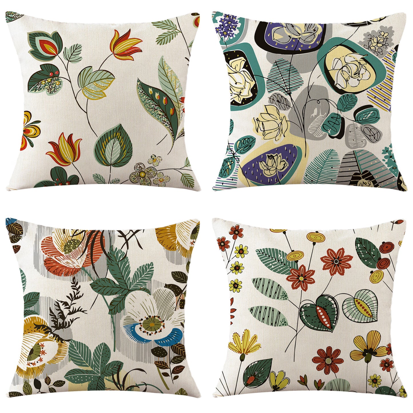 4-Piece Vibrant Floral Pillow & Pillowcase Set: Colorful Botanical Patterns for a Lively, Nature-Inspired Home