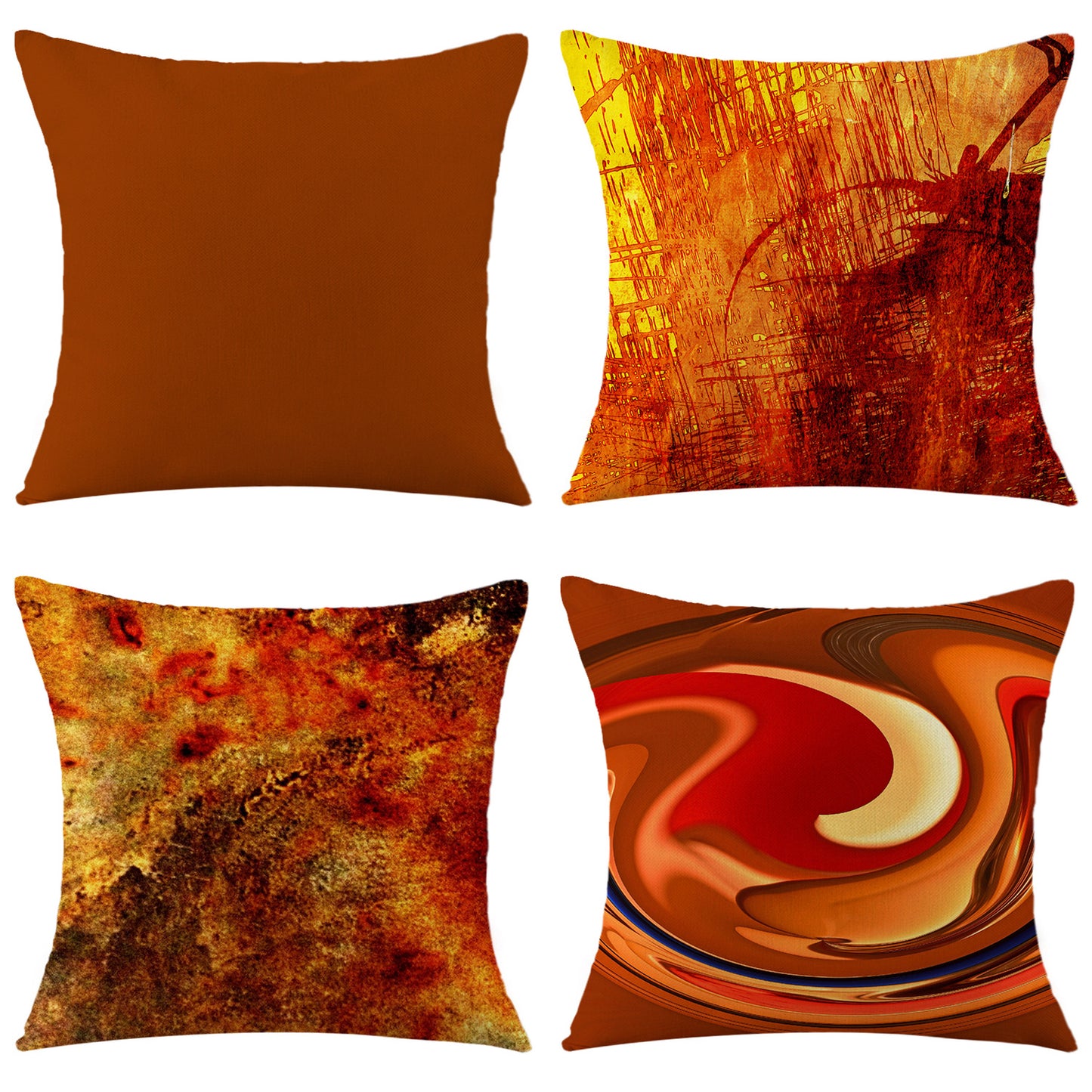 4-Piece Warm - Toned Abstract Art Pillow & Pillowcase Set: Rich Autumn - Hued Textures for a Cozy, Artistic Home Ambiance