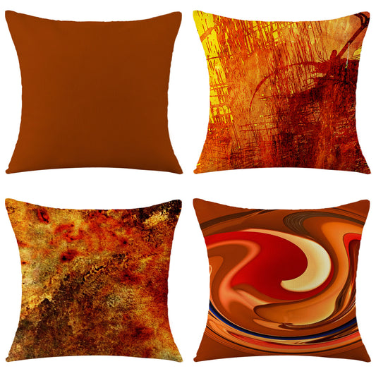 4-Piece Warm - Toned Abstract Art Pillow & Pillowcase Set: Rich Autumn - Hued Textures for a Cozy, Artistic Home Ambiance