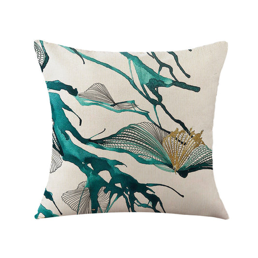 4-Piece Artistic Leaf - Patterned Pillow & Pillowcase Set: Green and Gold Abstract Foliage Designs for a Sophisticated Home Ambiance