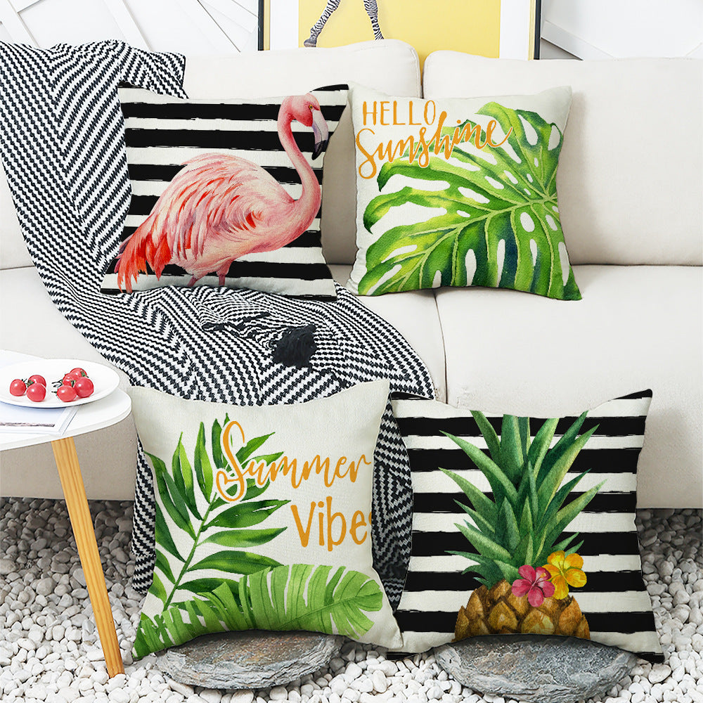 4-Piece Tropical - Inspired Pillow & Pillowcase Set: Flamingo, Palm Leaf, and Pineapple Designs for a Breezy, Summer - Vibe Home