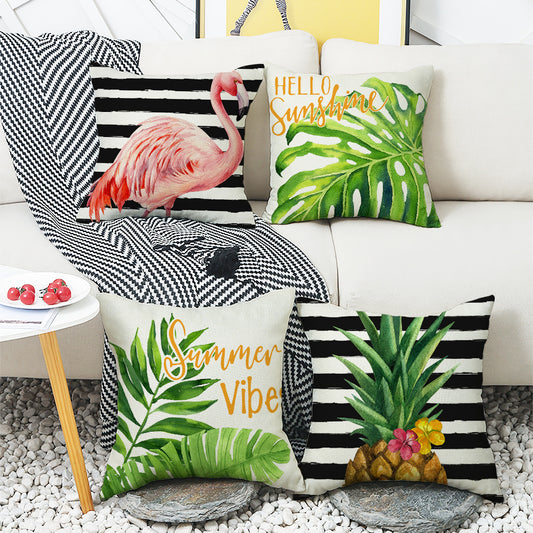 4-Piece Tropical - Inspired Pillow & Pillowcase Set: Flamingo, Palm Leaf, and Pineapple Designs for a Breezy, Summer - Vibe Home