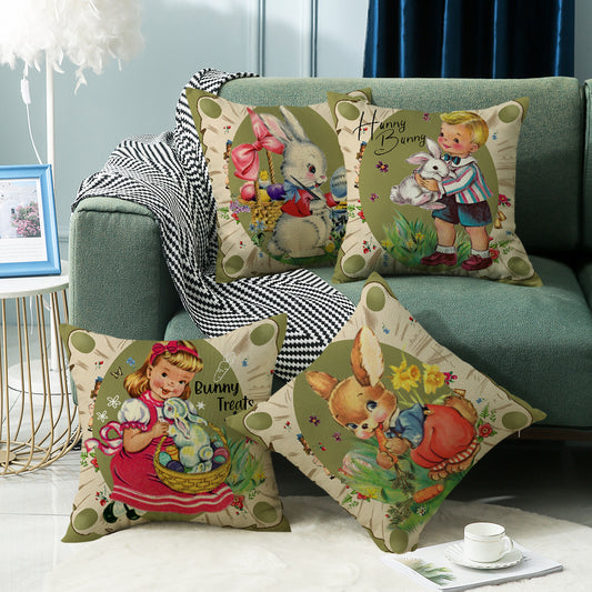 4 - Piece Retro Bunny & Kids Pillow & Pillowcase Set