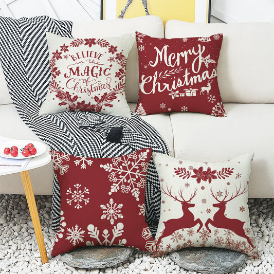 4-Piece Red & Cream Botanical Pillow & Pillowcase Set