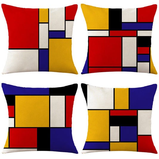 4-Piece Mondrian - Style Geometric Pillow & Pillowcase Set: Primary Color Block Designs for a Modern, Artistic Home Vibe