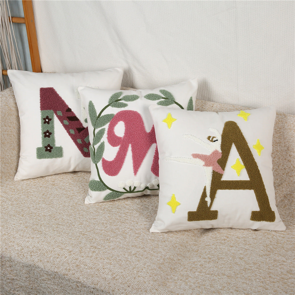 3-Piece Whimsical Letter-Embroidered Pillow & Pillowcase Set: Personalized Initials with Playful Textures for Charming Home Styling
