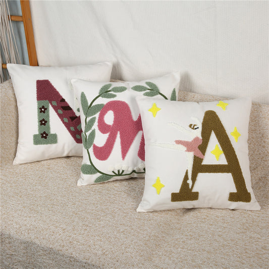 3-Piece Whimsical Letter-Embroidered Pillow & Pillowcase Set: Personalized Initials with Playful Textures for Charming Home Styling