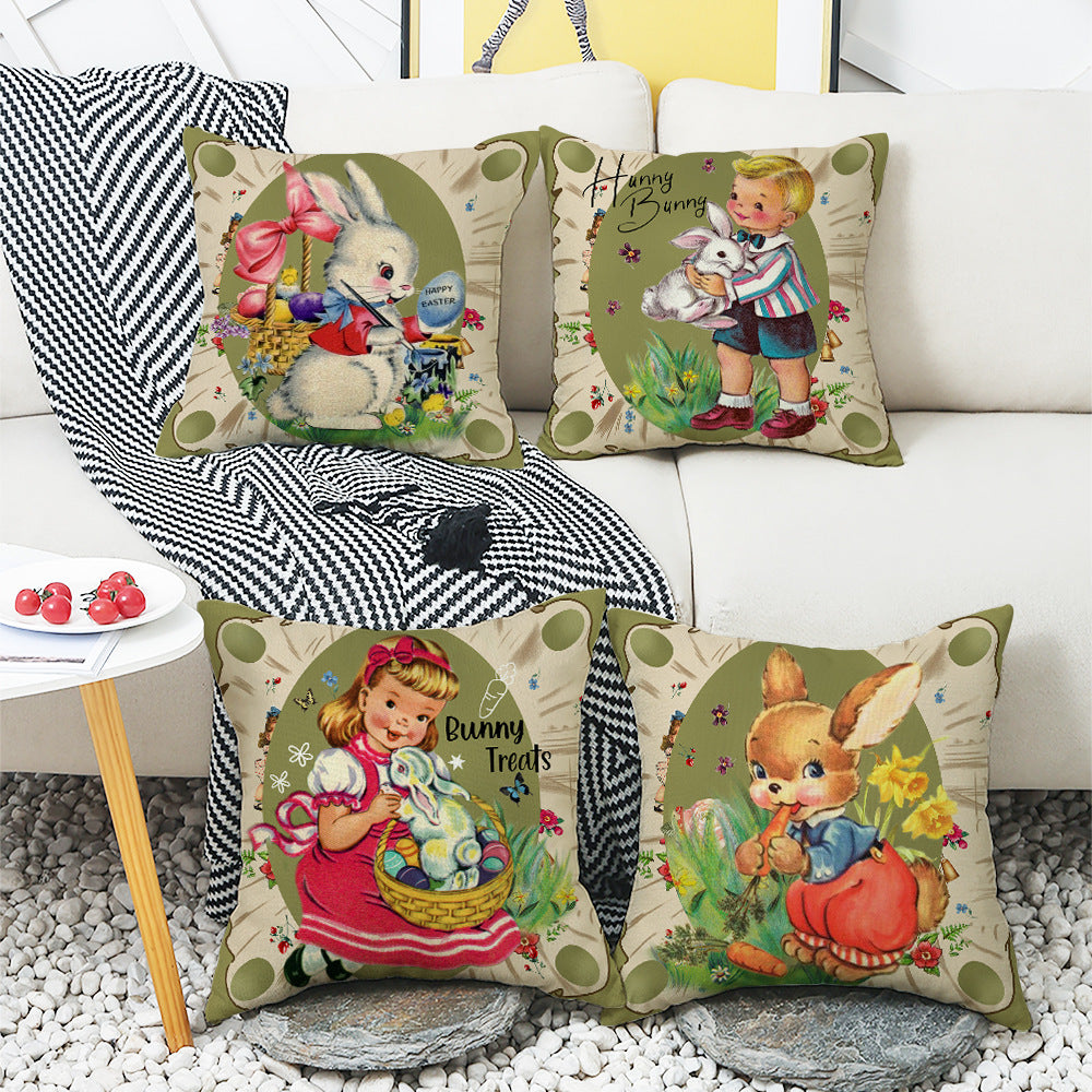 4 - Piece Retro Bunny & Kids Pillow & Pillowcase Set