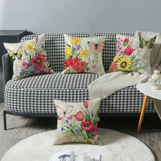 4-Piece Butterfly & Floral Pillow & Pillowcase Set: Watercolor Garden Designs for a Serene, Nature-Inspired Home