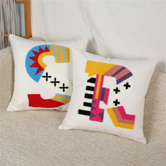 4 - Piece Colorful Letter - Themed Pillow and Pillowcase Set: Vibrant Embroidered Initials for Personalized Home Styling