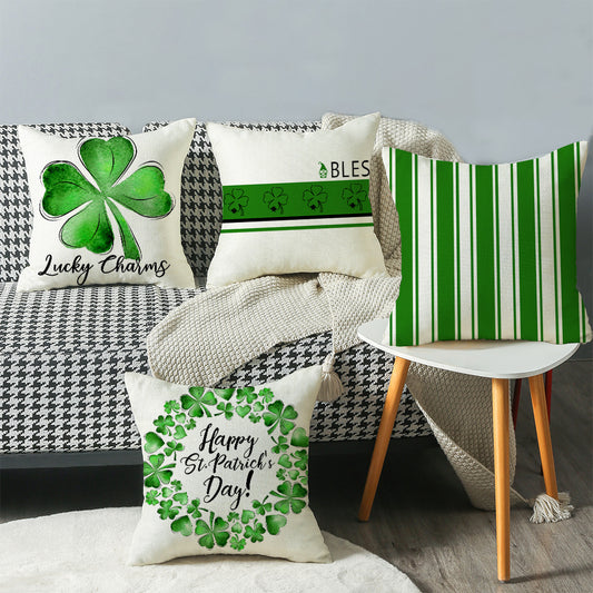 4-Piece Botanical Green Pillow & Pillowcase Set