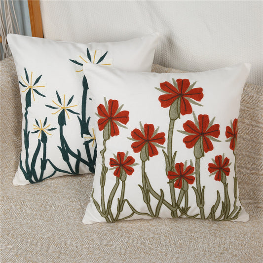 4 - Piece Floral Embroidery Pillow and Pillowcase Set: Elegant Botanical - Inspired Home Decor for Cozy Living Spaces