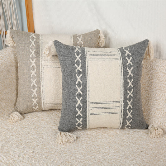 4 - Piece Bohemian - Style Woven Pillow and Pillowcase Set: Textured Geometric Patterns with Tassels for a Cozy, Earthy Home Vibe