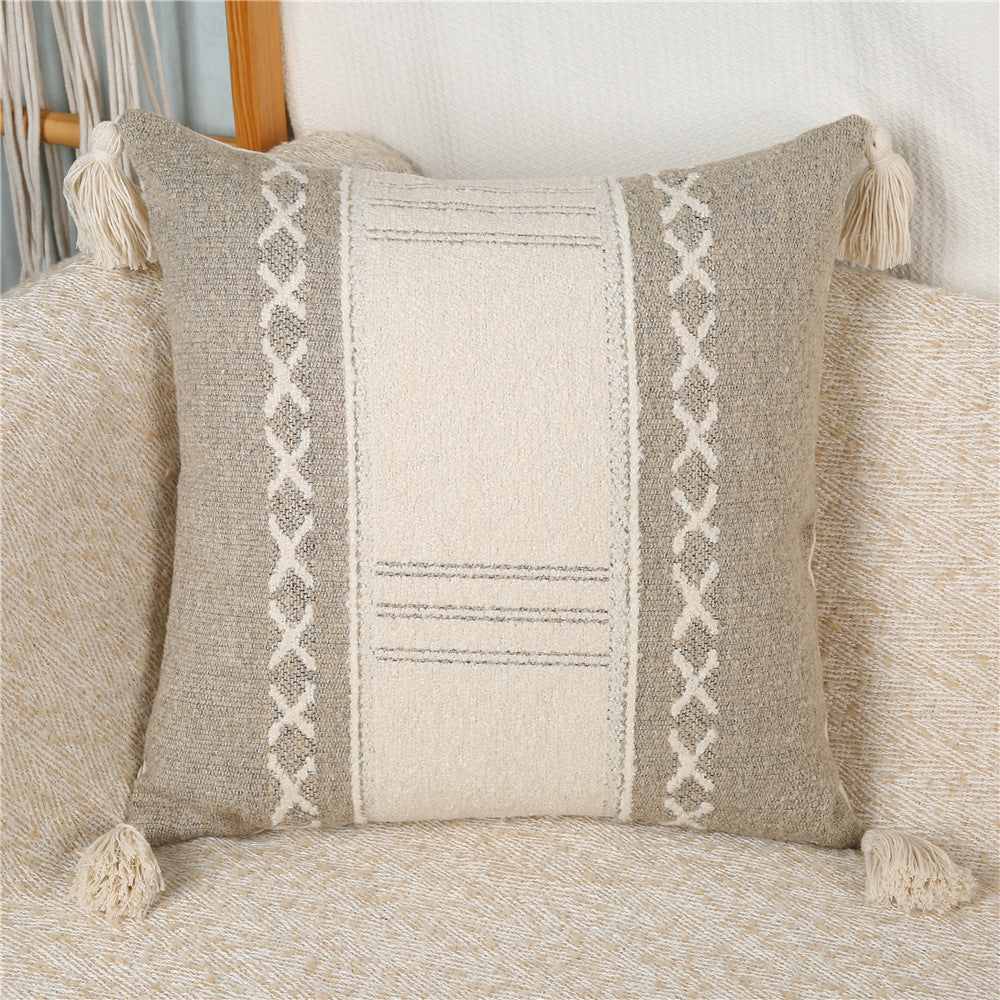4 - Piece Bohemian - Style Woven Pillow and Pillowcase Set: Textured Geometric Patterns with Tassels for a Cozy, Earthy Home Vibe
