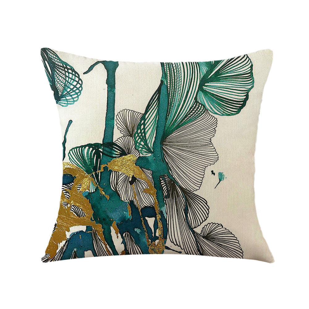 4-Piece Artistic Leaf - Patterned Pillow & Pillowcase Set: Green and Gold Abstract Foliage Designs for a Sophisticated Home Ambiance