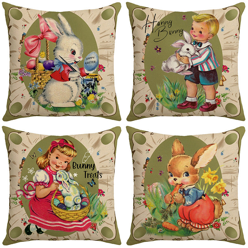 4 - Piece Retro Bunny & Kids Pillow & Pillowcase Set
