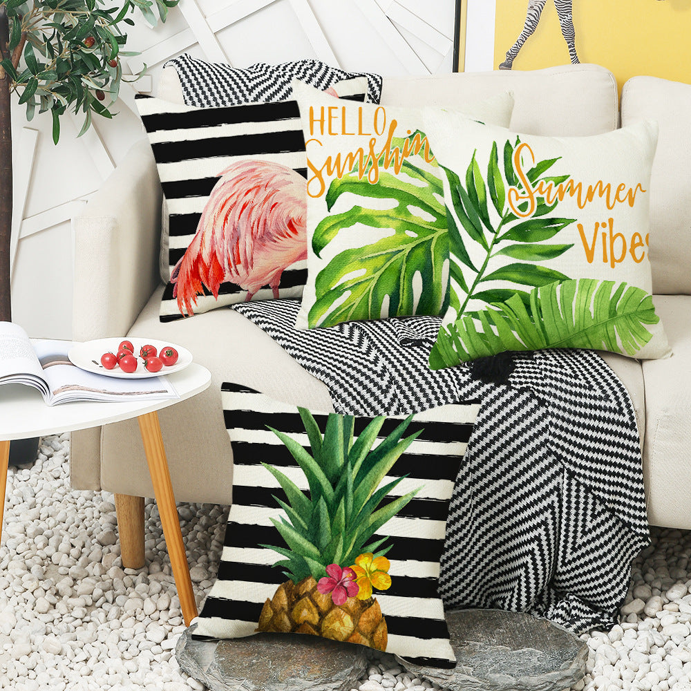 4-Piece Tropical - Inspired Pillow & Pillowcase Set: Flamingo, Palm Leaf, and Pineapple Designs for a Breezy, Summer - Vibe Home