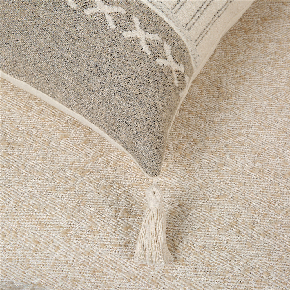 4 - Piece Bohemian - Style Woven Pillow and Pillowcase Set: Textured Geometric Patterns with Tassels for a Cozy, Earthy Home Vibe