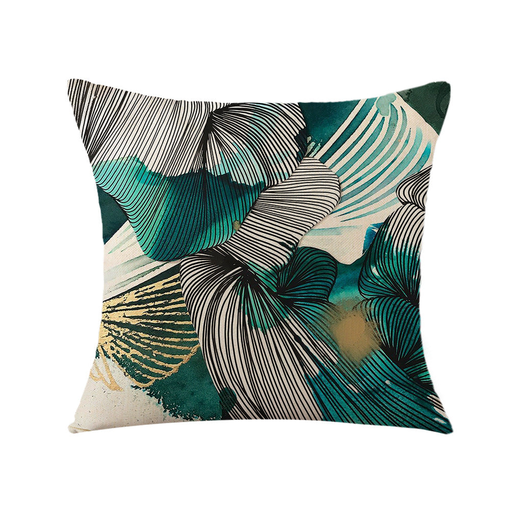 4-Piece Artistic Leaf - Patterned Pillow & Pillowcase Set: Green and Gold Abstract Foliage Designs for a Sophisticated Home Ambiance