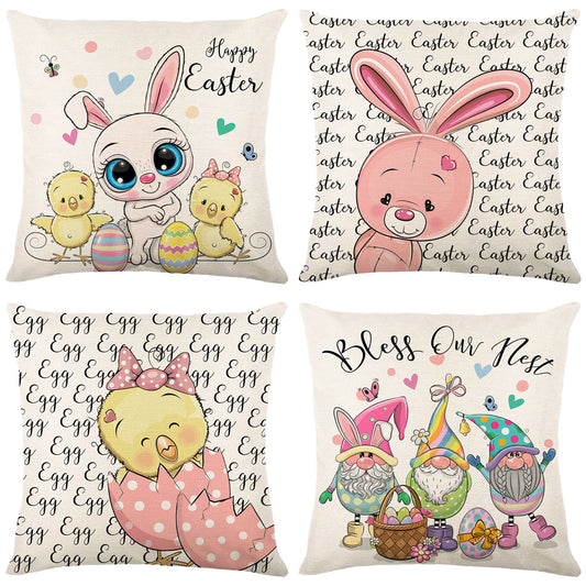 4-Piece Whimsical Easter - Themed Pillow & Pillowcase Set: Bunny, Chick, and Gnome Designs for a Charming, Spring - Inspired Home